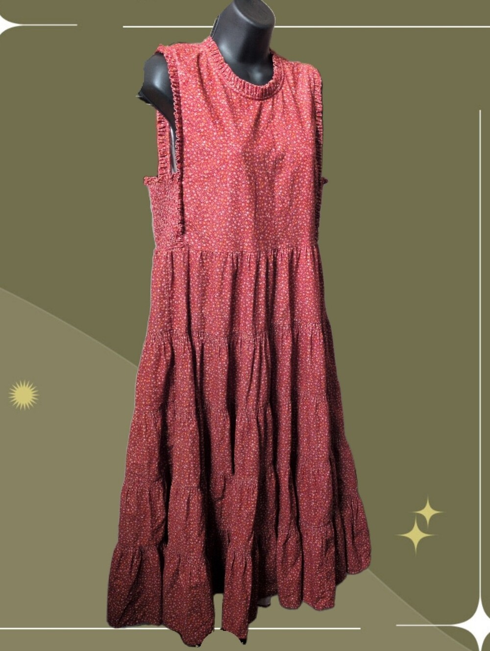 ✨ Dôen Raven Tiered Floral-Print Cotton-Corduroy Dress L